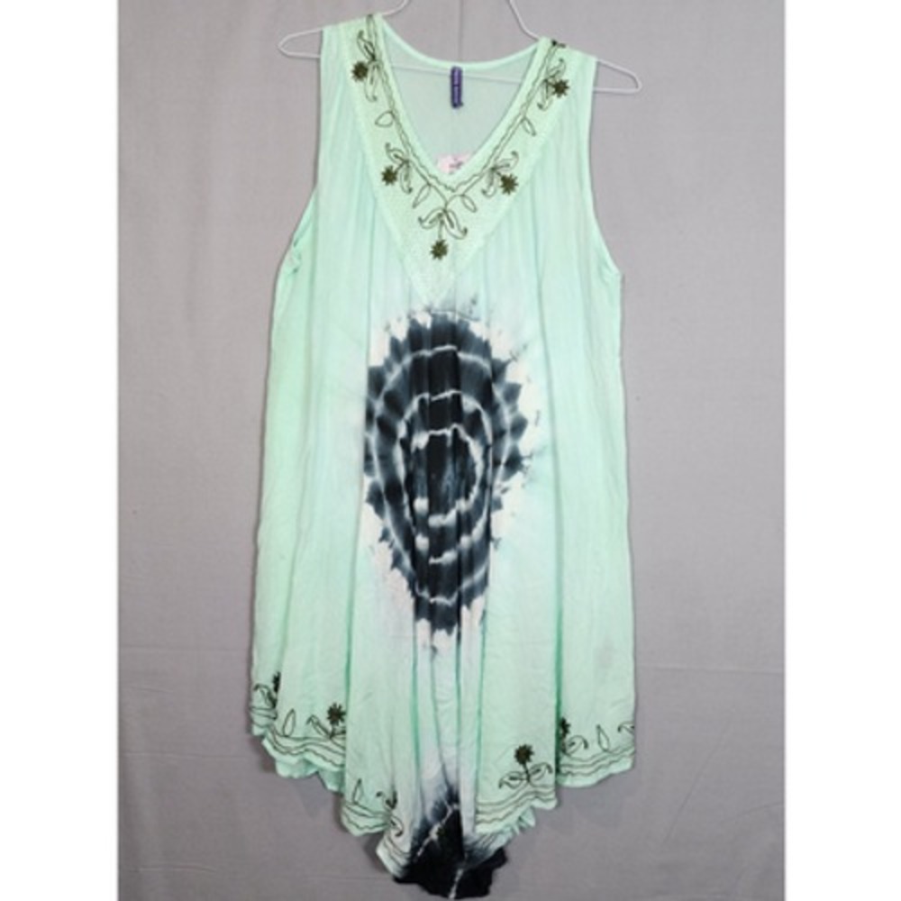 True Rock Dress Mint Green Tie Dye Embroidered Handkerchief Womens Free Size NEW